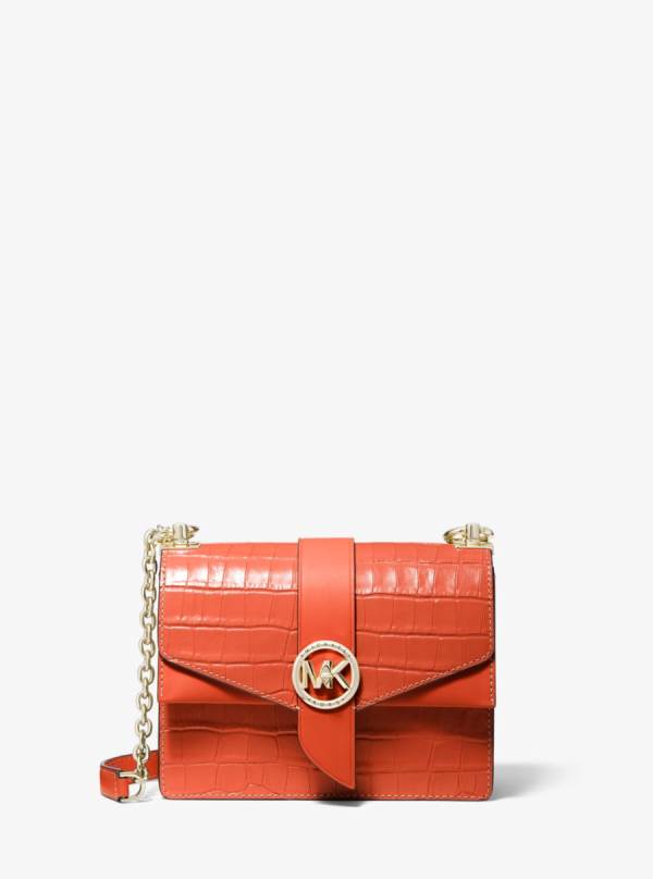 Damske Spojková Taška Michael Kors Greenwich Small Crocodile Embossed Leather Oranžové Hnede - Kabelky Michael Kors Outlet | TZAOR-1308
